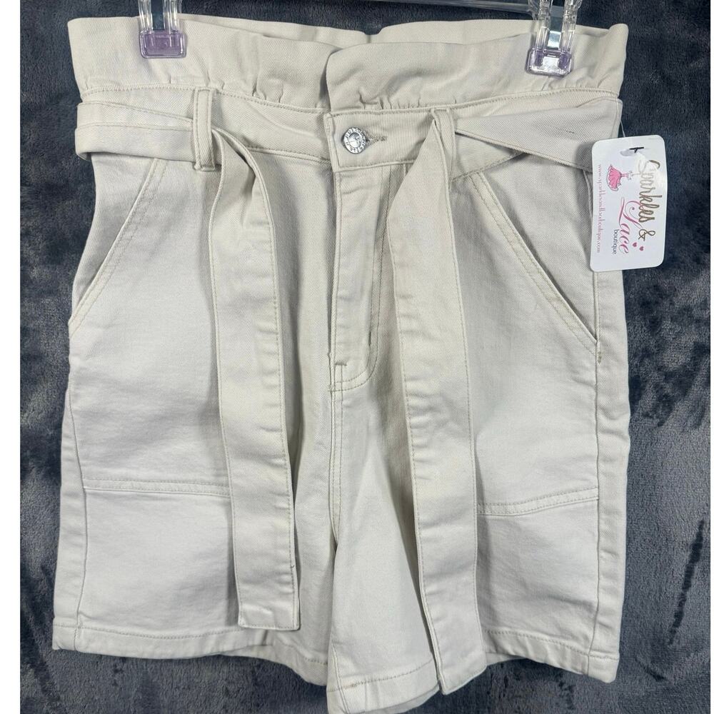 Hustle N Holla Leah Tie-Waist Paper Bag Shorts Women’s size 6/28 Cream